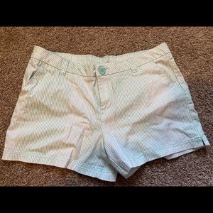 Green and white shorts